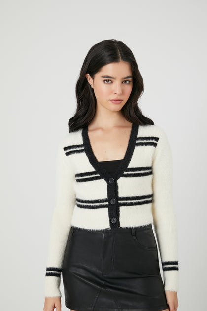 Fuzzy Knit Striped Cardigan