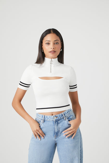 Knit Mock Neck Cut Out Short Sleeve Top