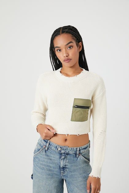 Distressed Zipper Pocket Sweater