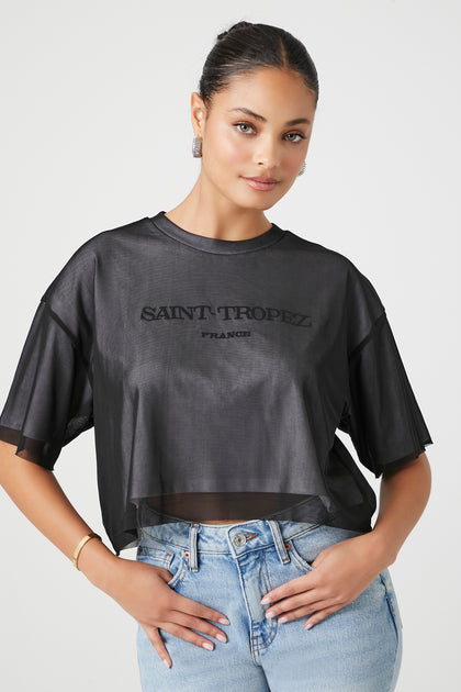 St Tropez Embroidered Layered Mesh T-Shirt