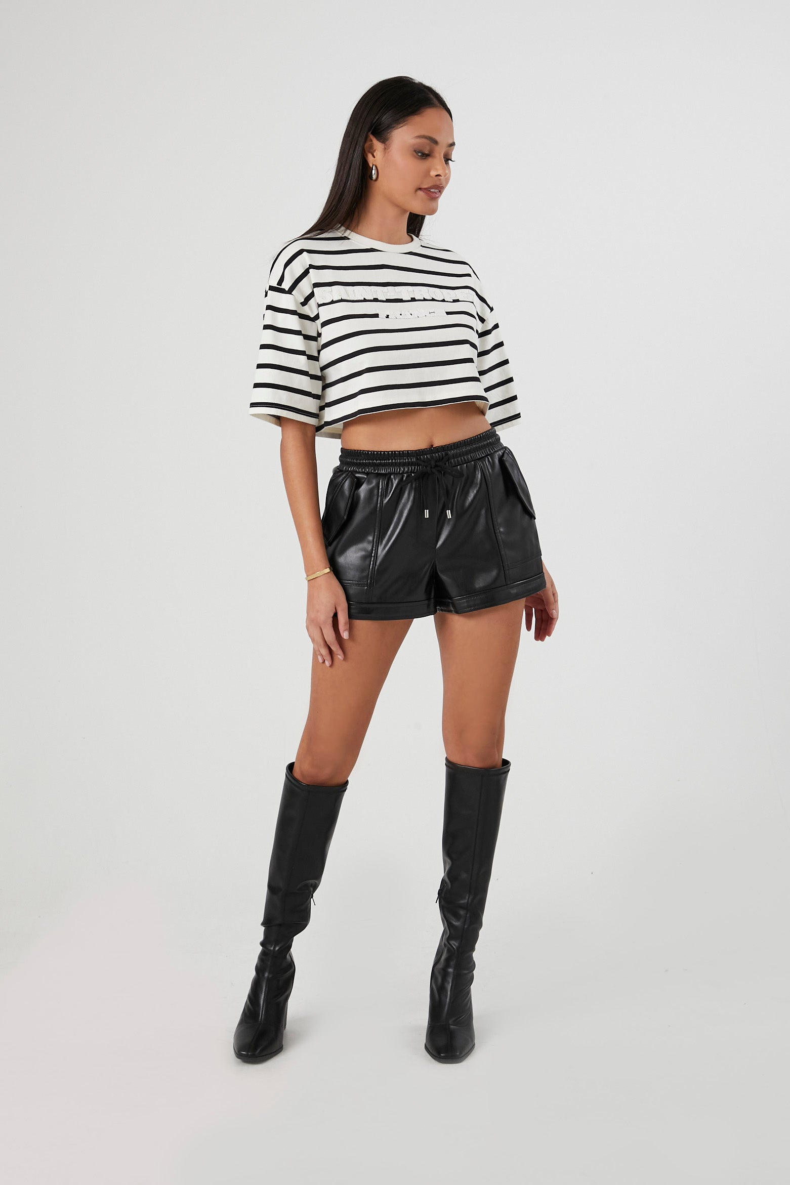 Saint Tropez Embroidered Striped Cropped T-Shirt