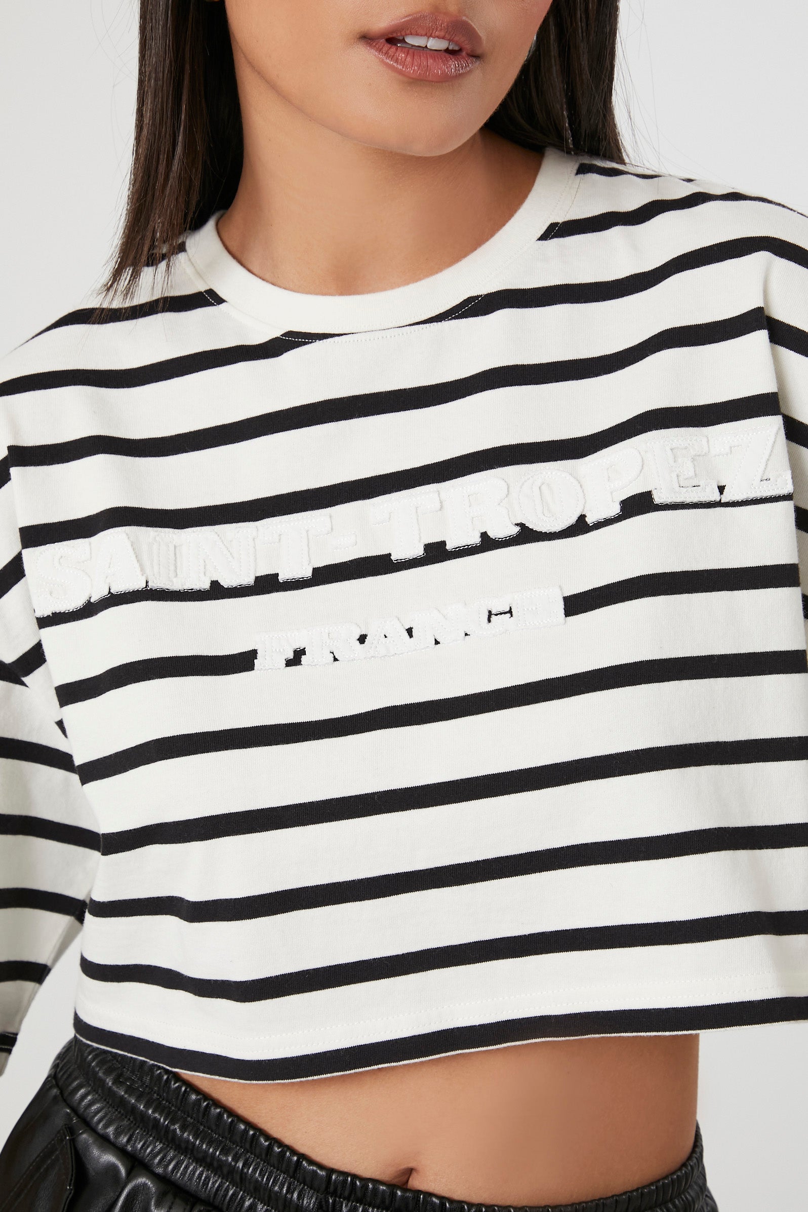Saint Tropez Embroidered Striped Cropped T-Shirt