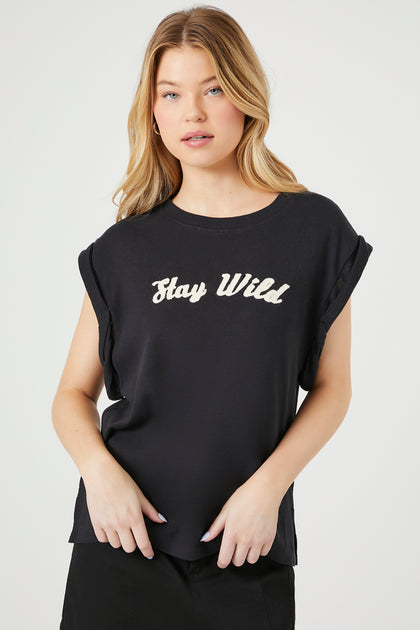 T-shirt avec motif brodé Stay Wild en chenille