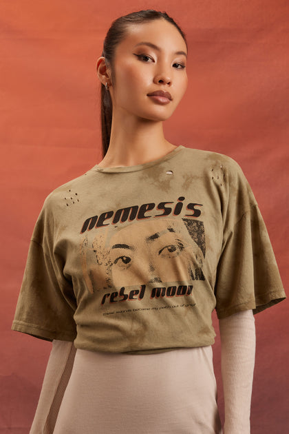 T-shirt noué-teint à imprimé Rebel Moon