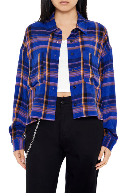 Plaid Flannel Cropped Button-Up Top