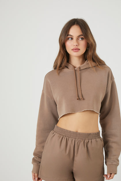 Fleece Raw Hem Cropped Hoodie – Urban Planet