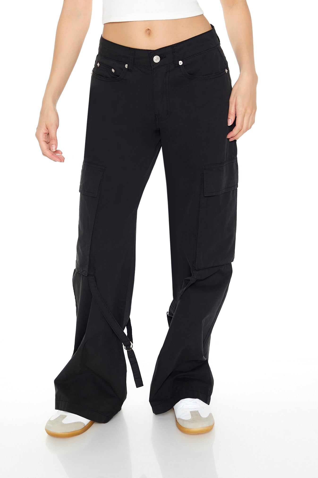 Pantalon cargo mi-taille à jambe large avec anneau en D