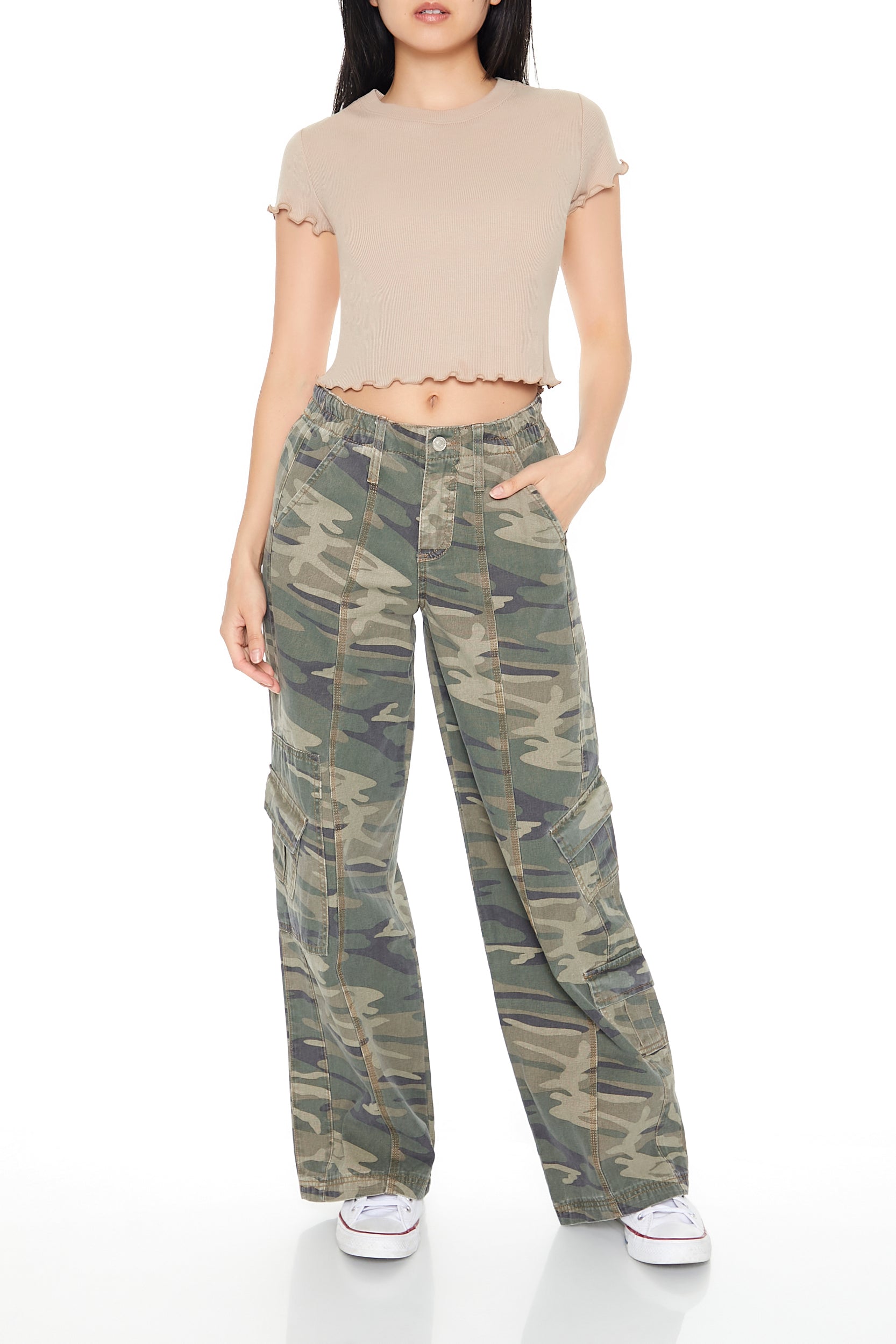 Camo Print Wide Leg Cargo Pant