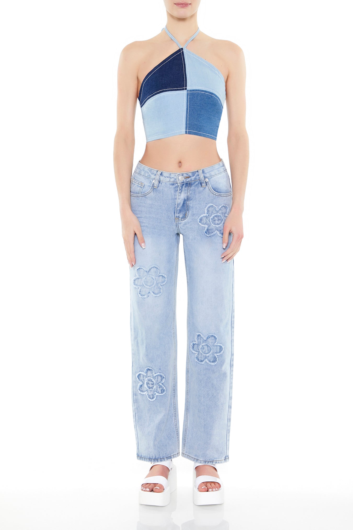 Frayed Flower Mid Rise Jean