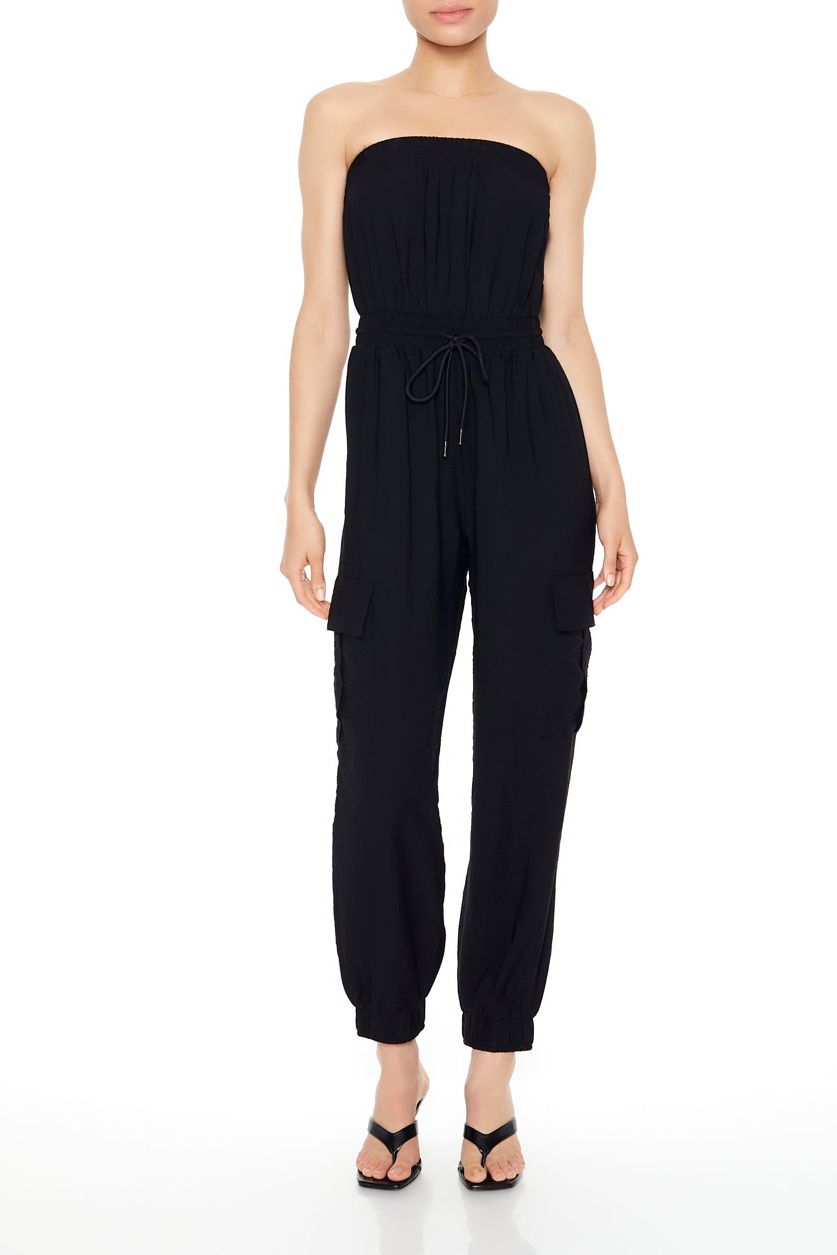 Strapless Tie Waist Cargo Jumpsuit