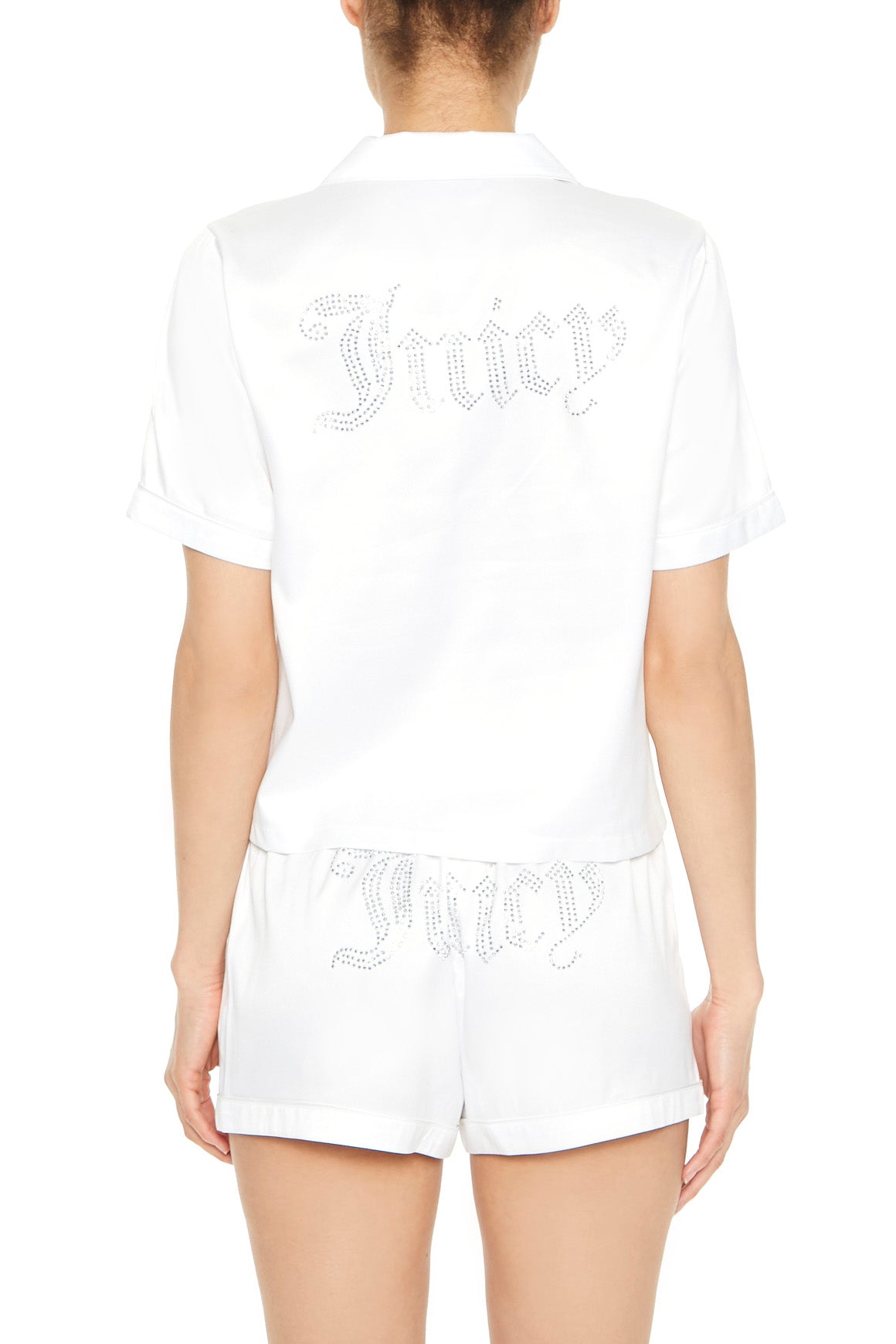 Satin Rhinestone Juicy Couture T-Shirt and Short 2 Piece Pajama Set