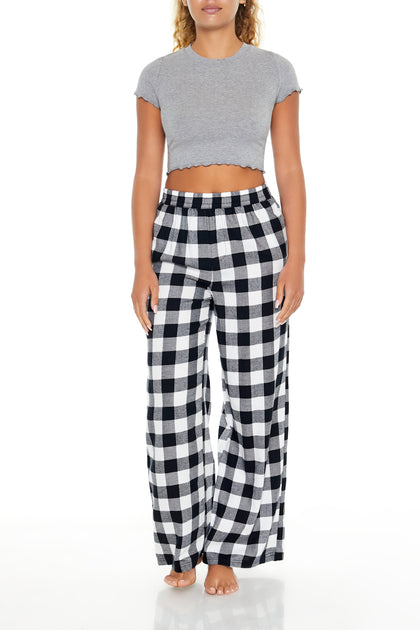 Plaid Print Wide Leg Pajama Pant