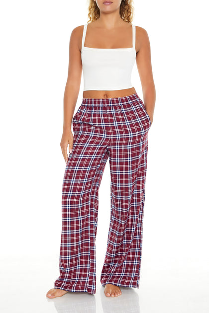 Red Plaid Print Wide Leg Pajama Pant