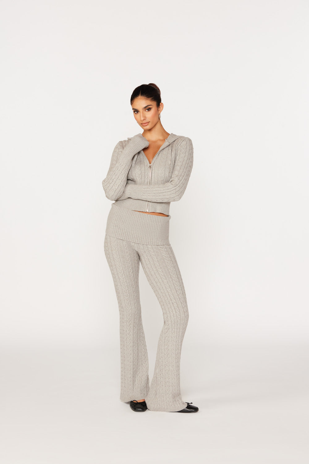 Pantalon en tricot torsadé avec taille pliée