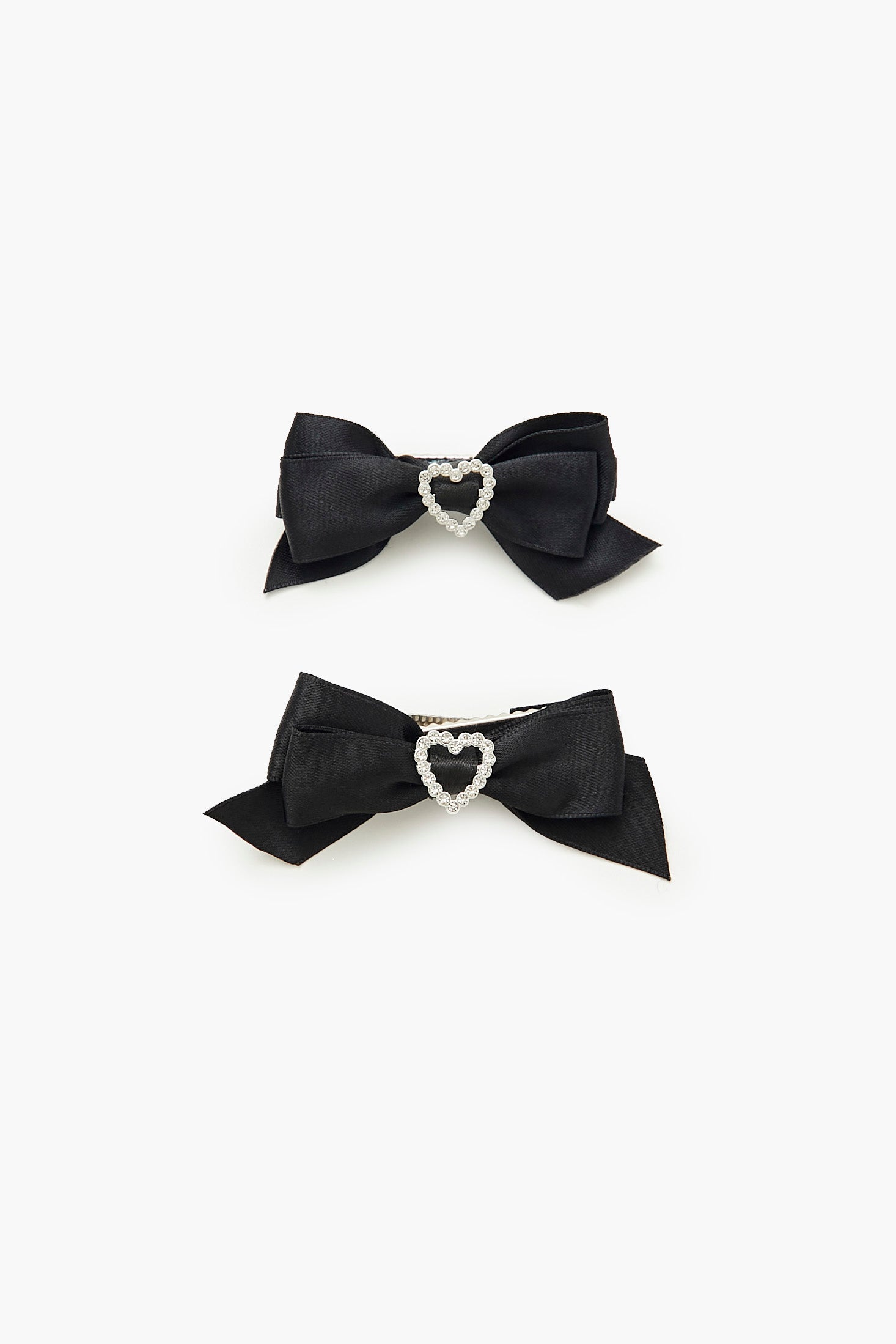 Rhinestone Heart Bow Hair Clip (2 Pcs)