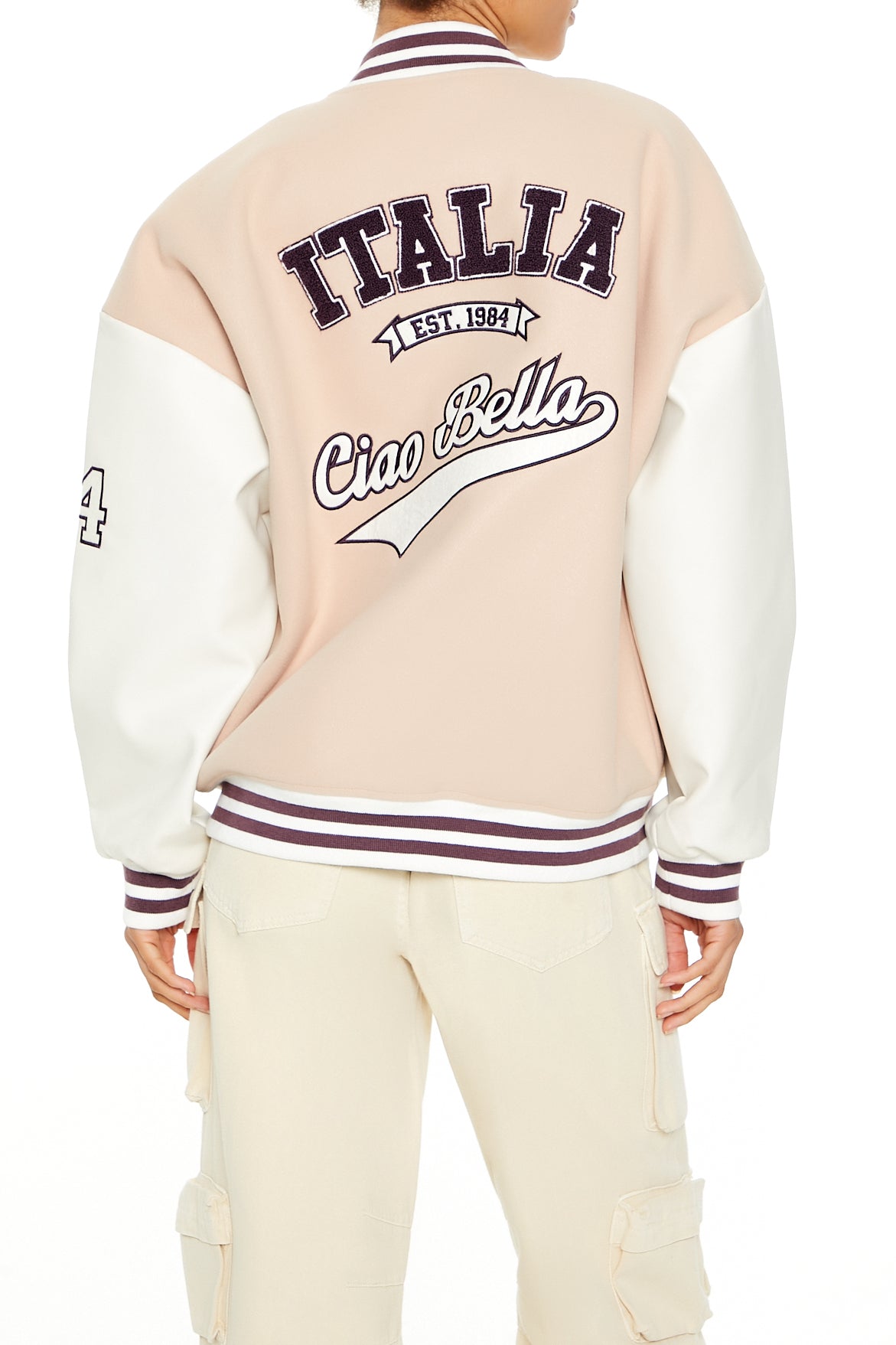 Blouson de style universitaire avec motif brodé Italia en chenille