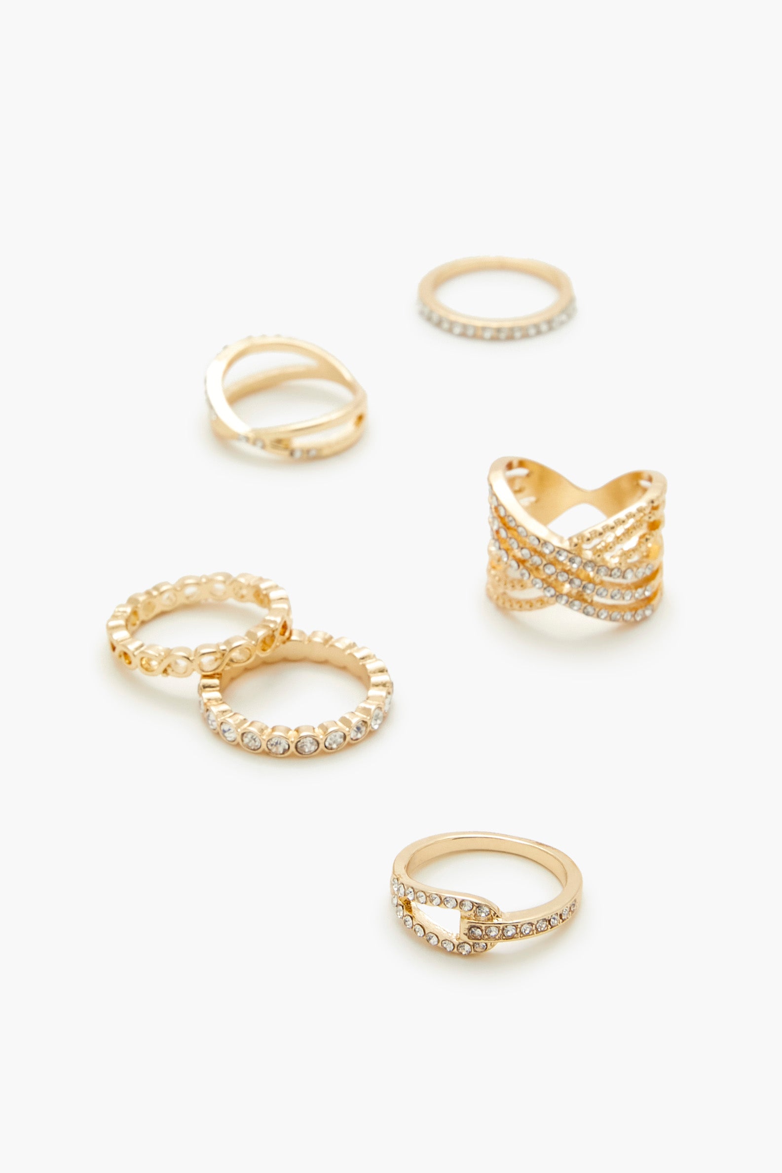 Rhinestone Crisscross Ring Set (6 Pcs)