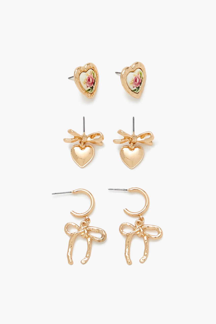 Ensemble de boucles d'oreilles Coeur et arc (3 paires)