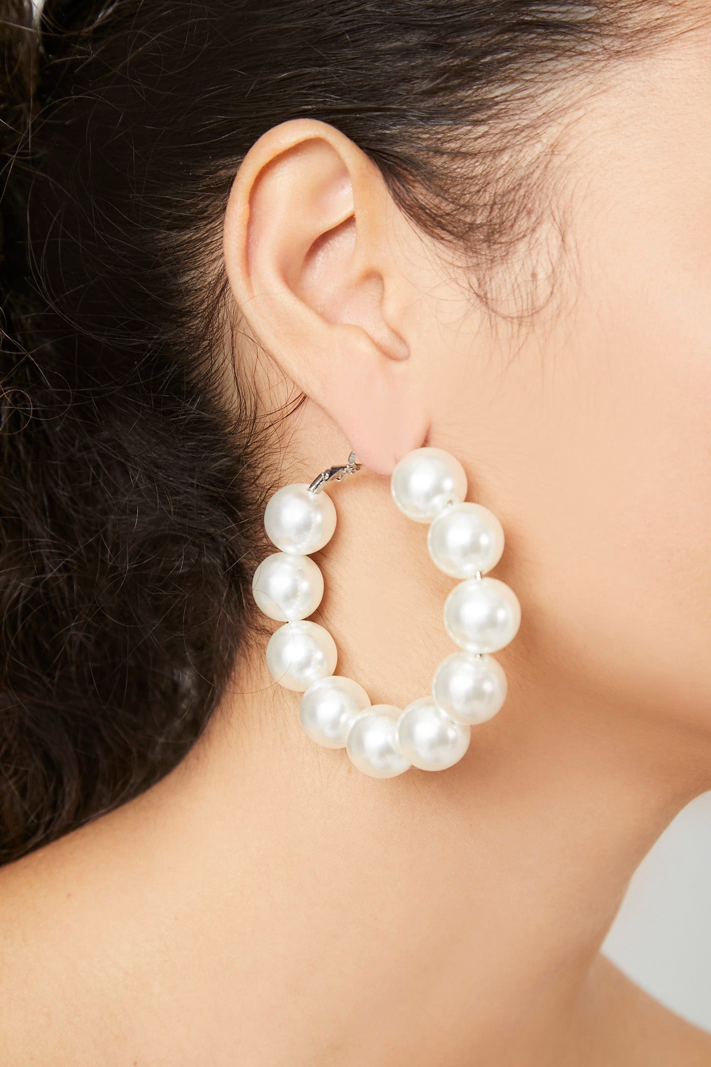 Faux Pearl Oversized Hoop Earrings