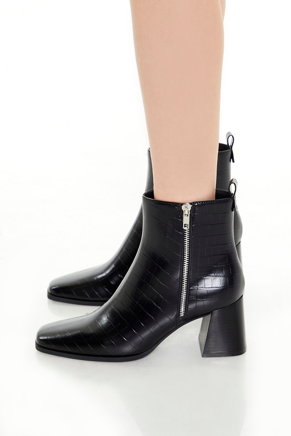 Faux Croc Square Toe Booties