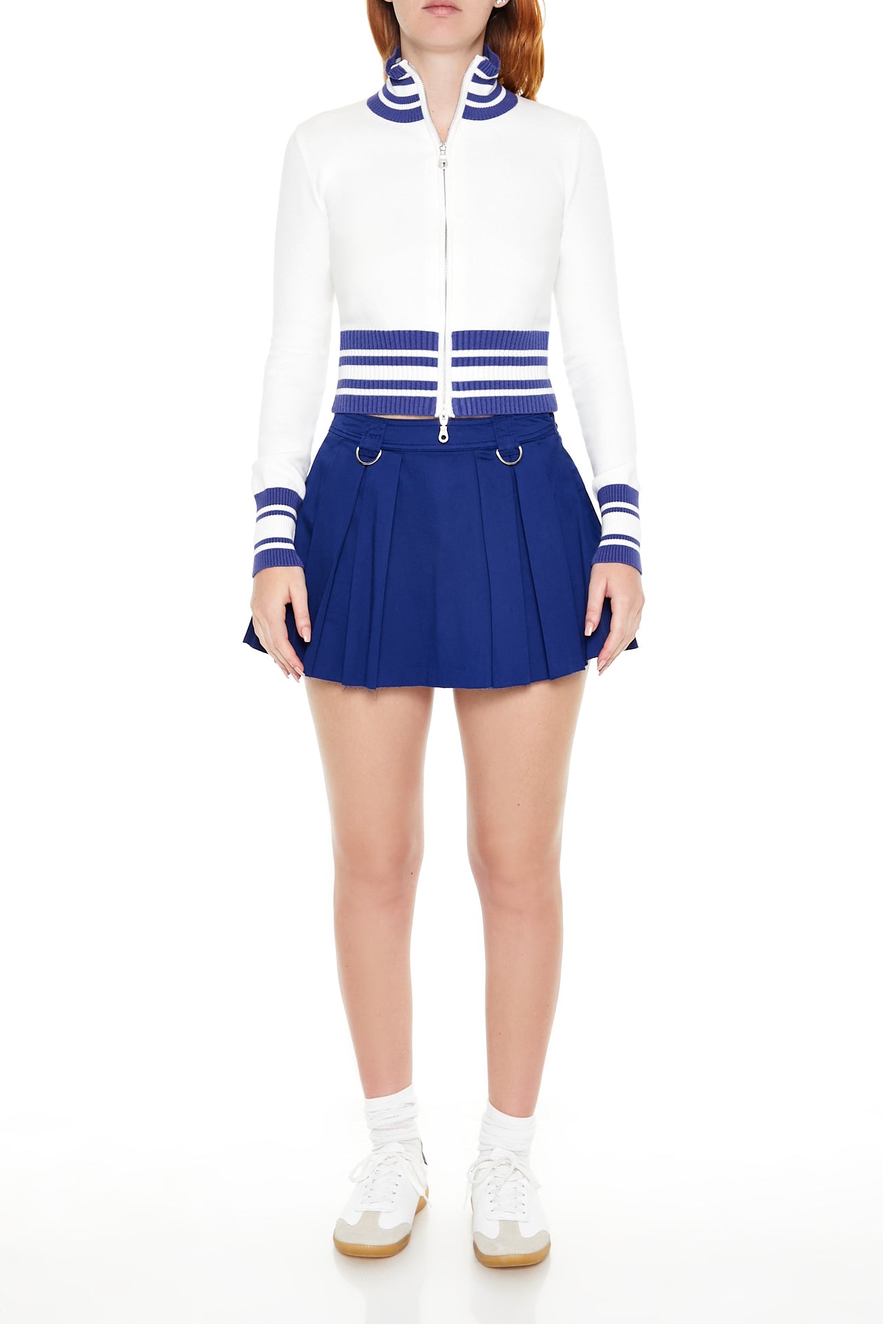 Varsity-Striped Zip-Up Sweater