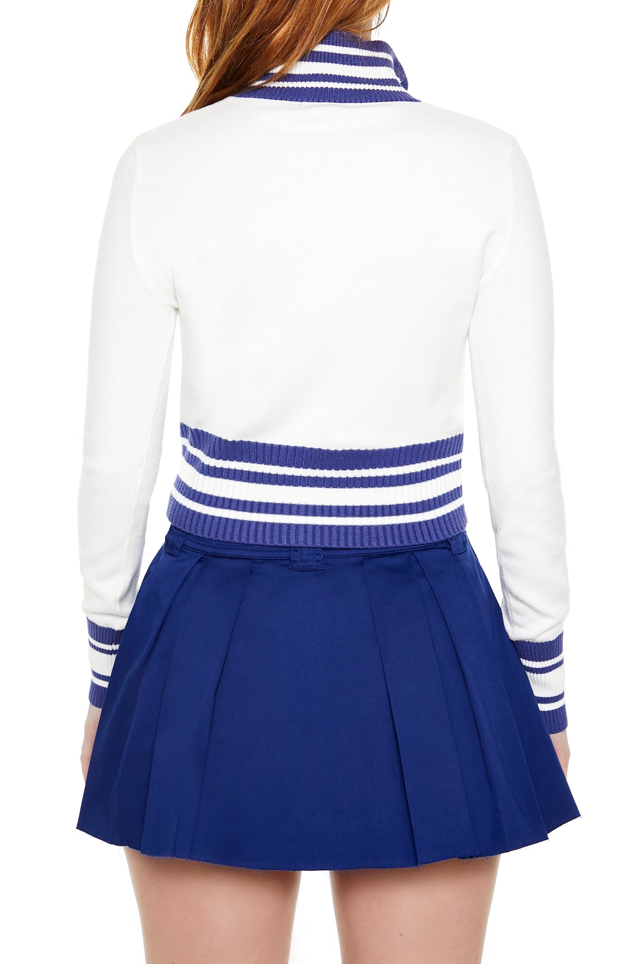 Varsity-Striped Zip-Up Sweater