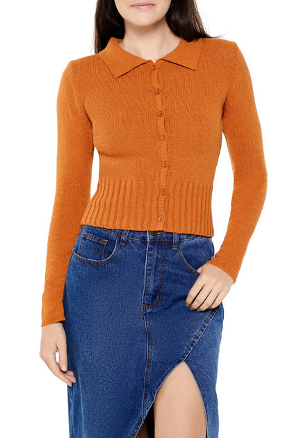 Orange Knit Button-Up Cardigan