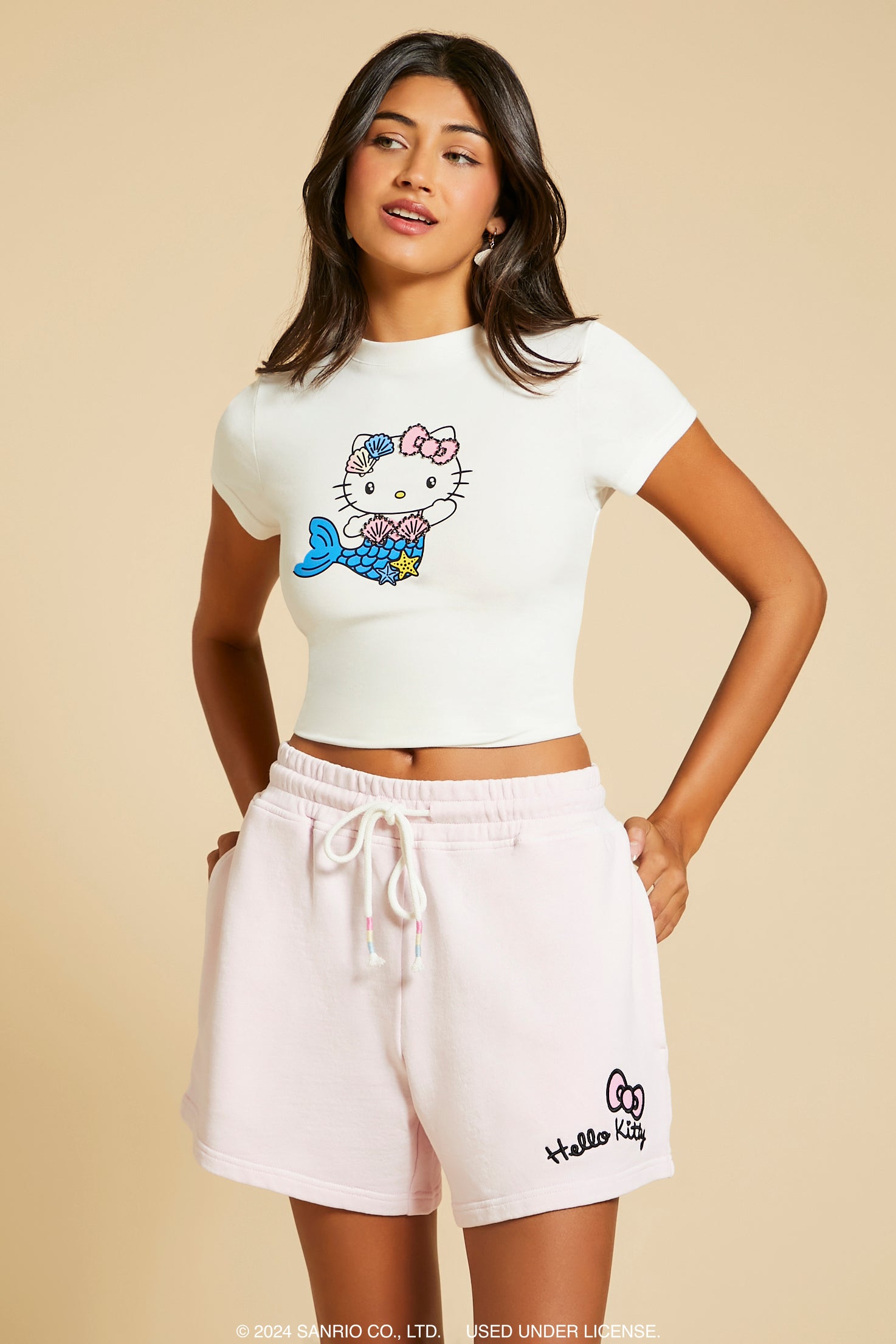 T-shirt ultracourt à imprimé Hello Kitty sirène