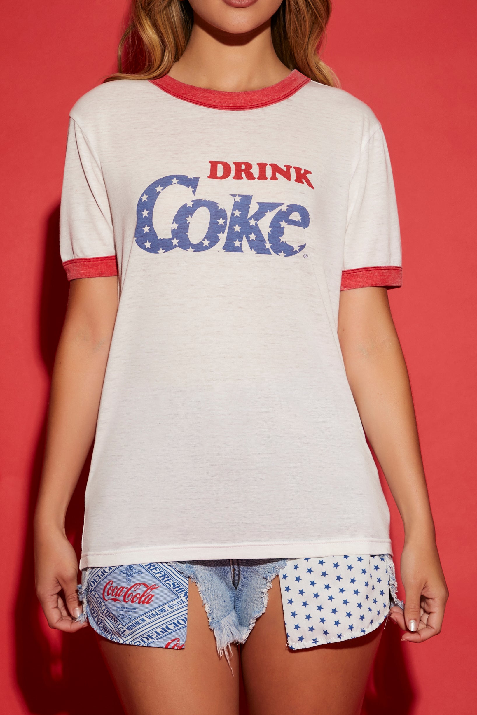 T-shirt à liséré contrastant avec imprimé Drink Coke