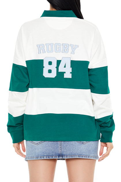 84 Twill Embroidered Striped Rugby Top