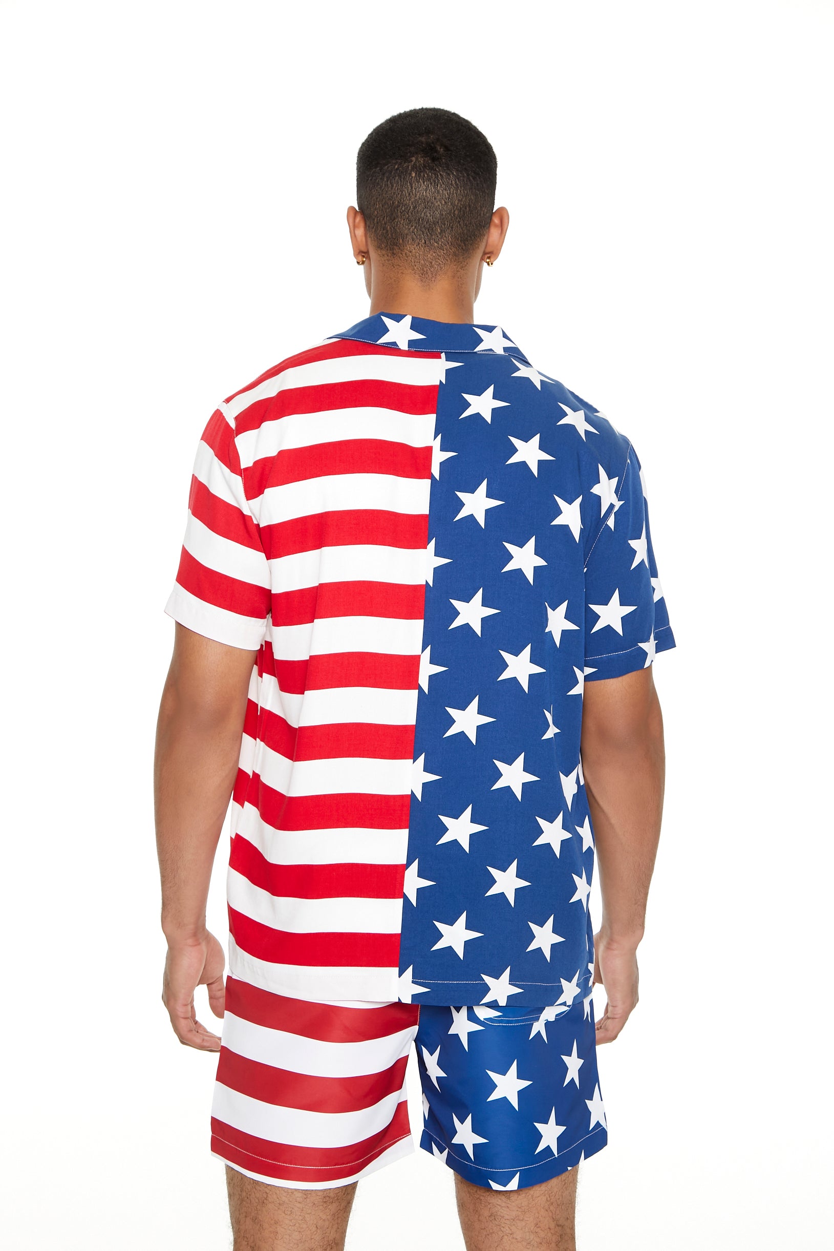 American Flag Print Button-Up Top