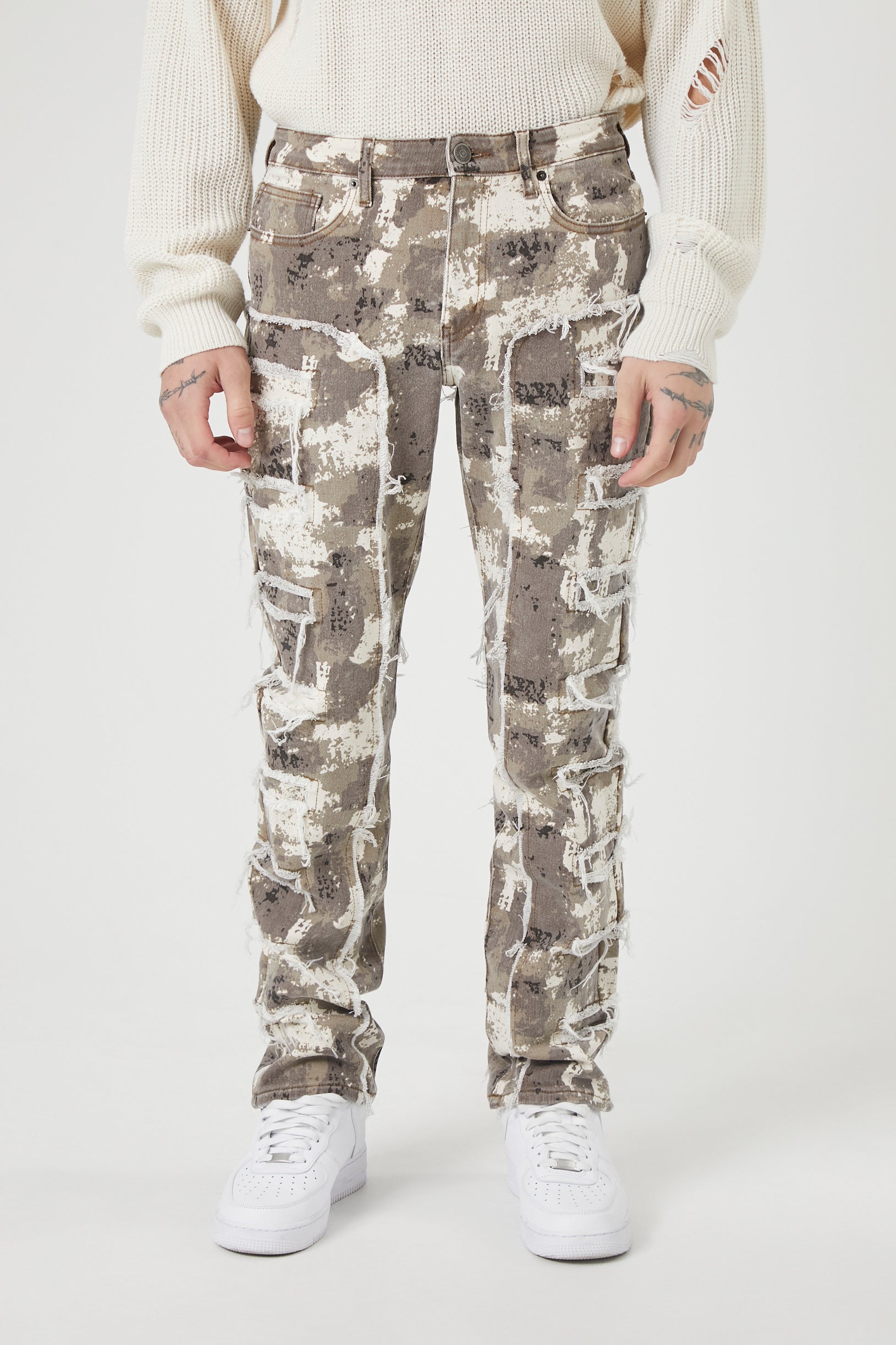 Camo Print Distressed Slim Fit Jean