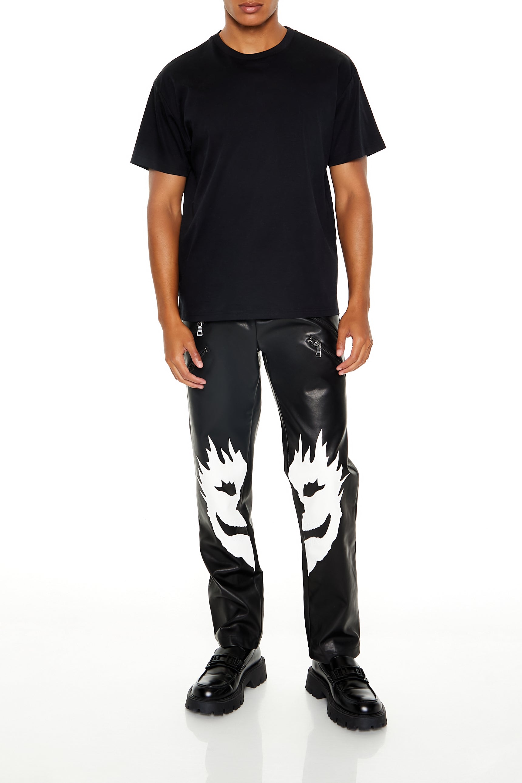 Split Graphic Faux Leather Pant