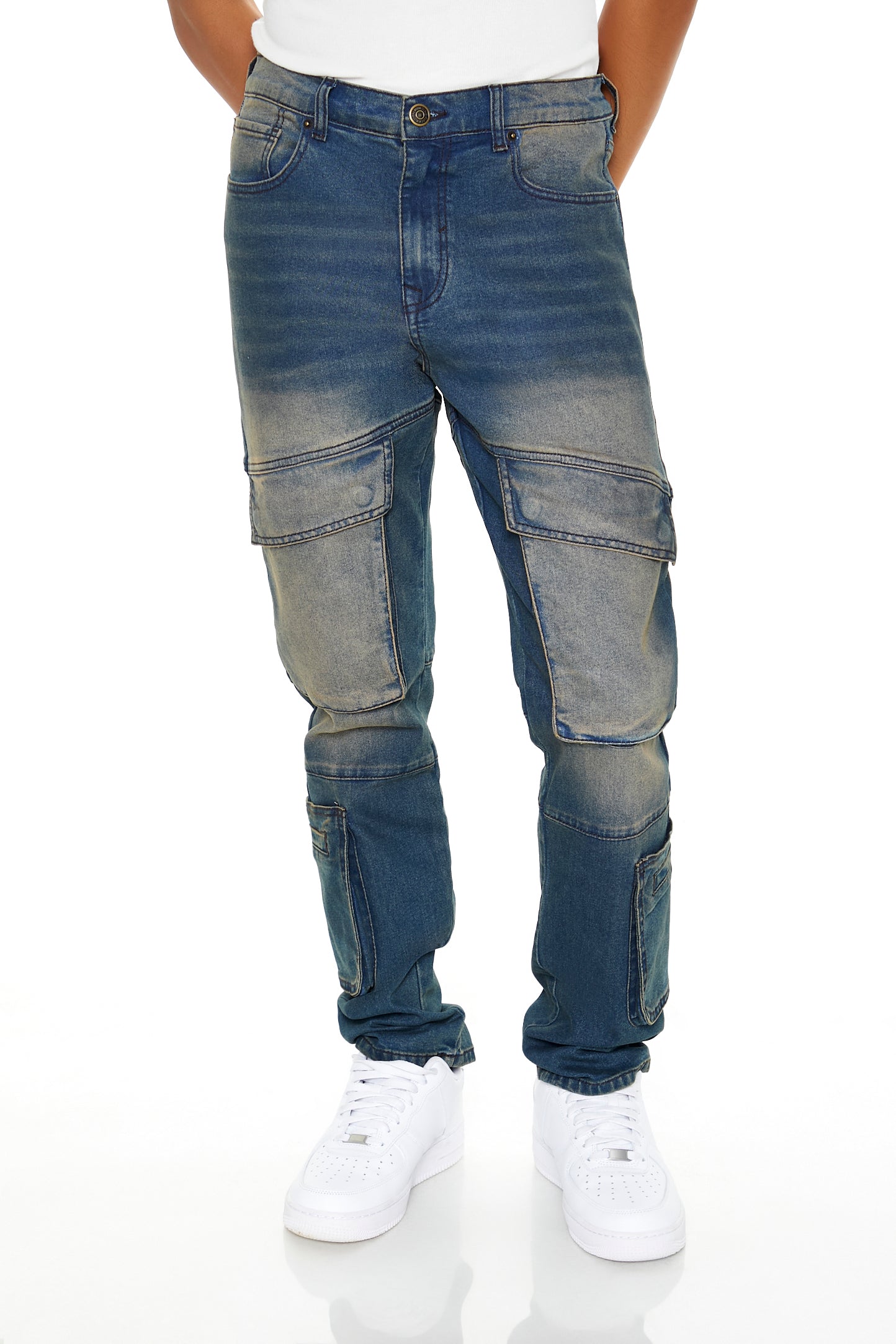 Stone Wash Slim Fit Cargo Jean