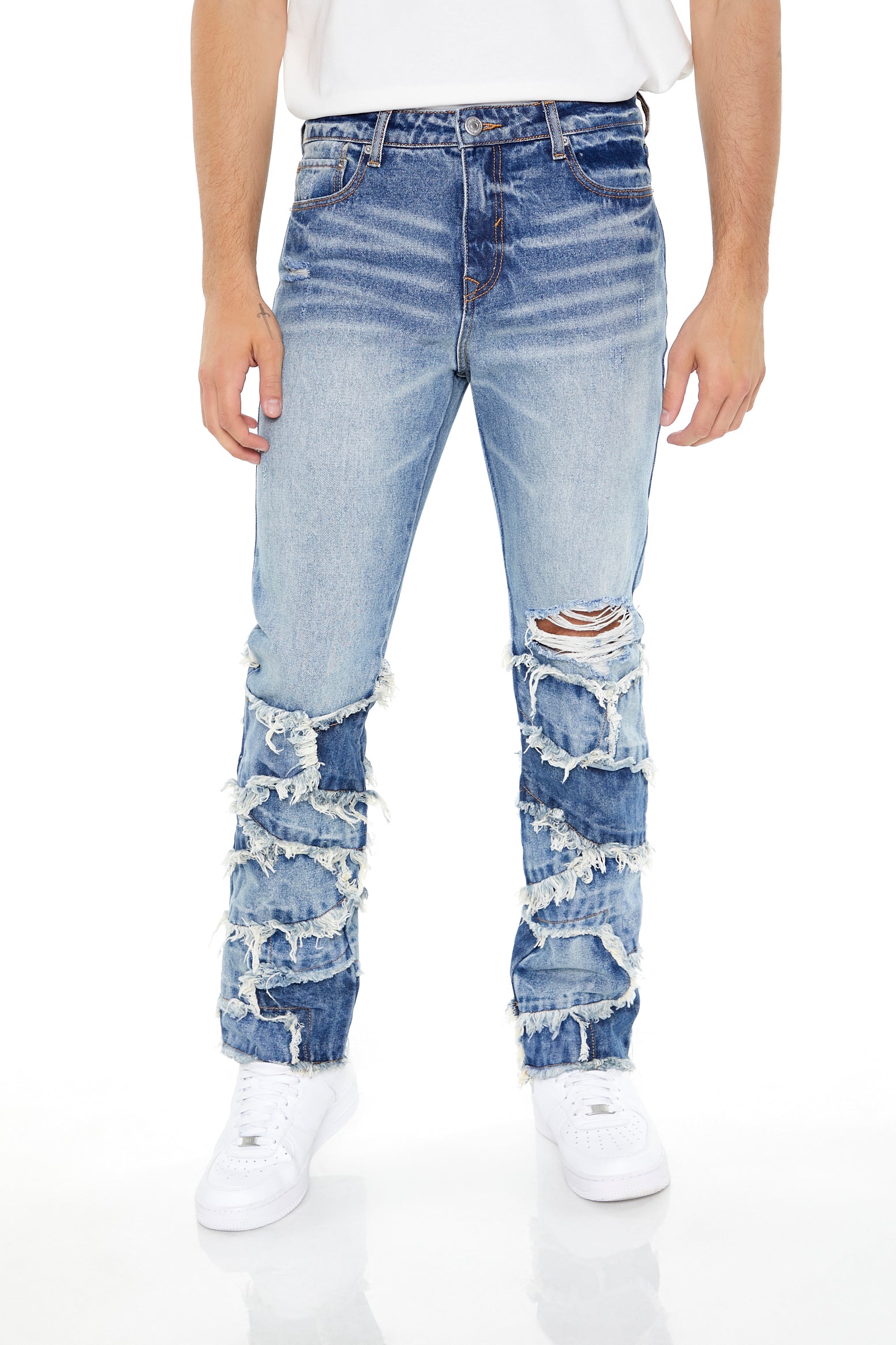 Frayed Patchwork Slim Jean