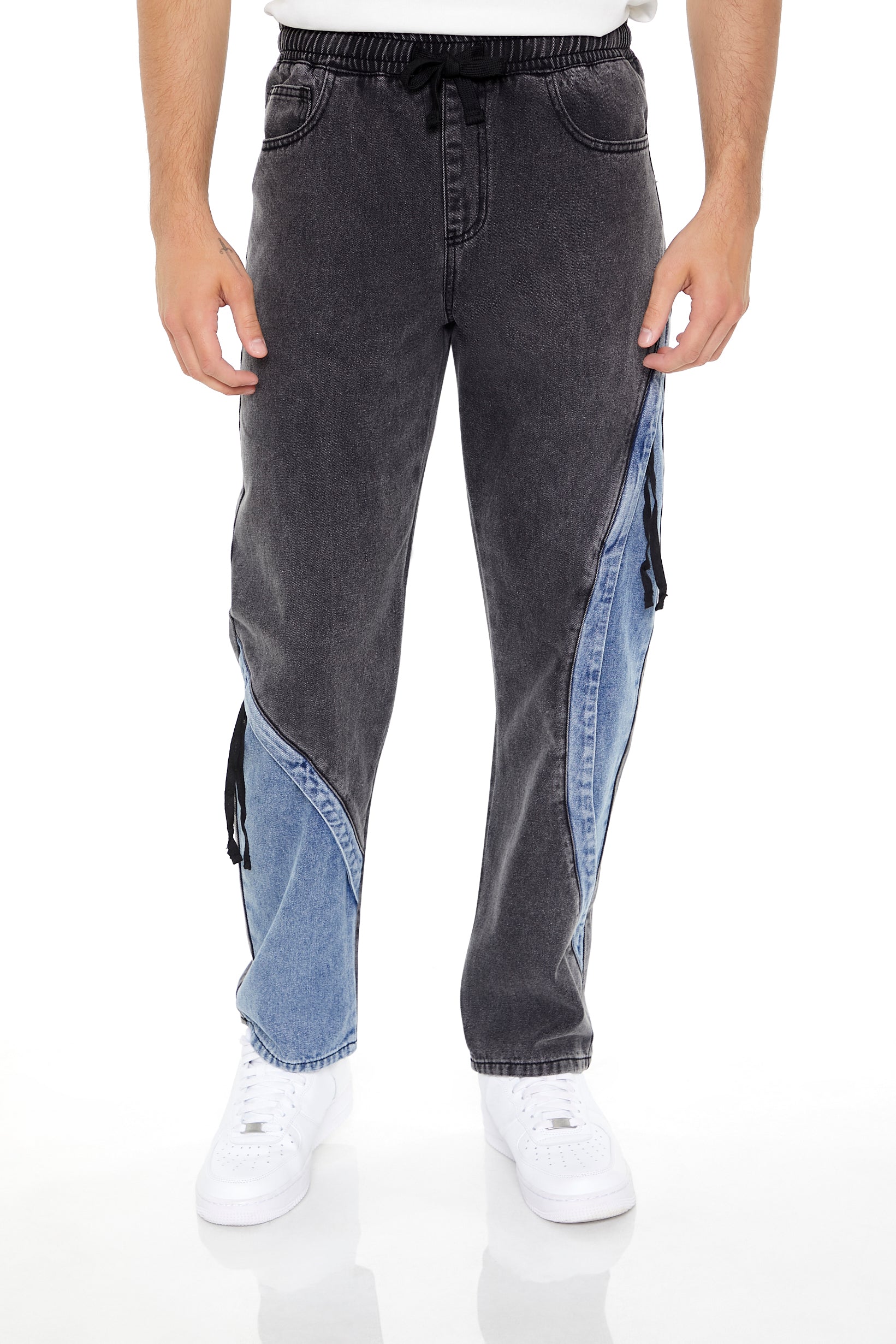 Jogger en denim avec empiècement et fermeture à glissière