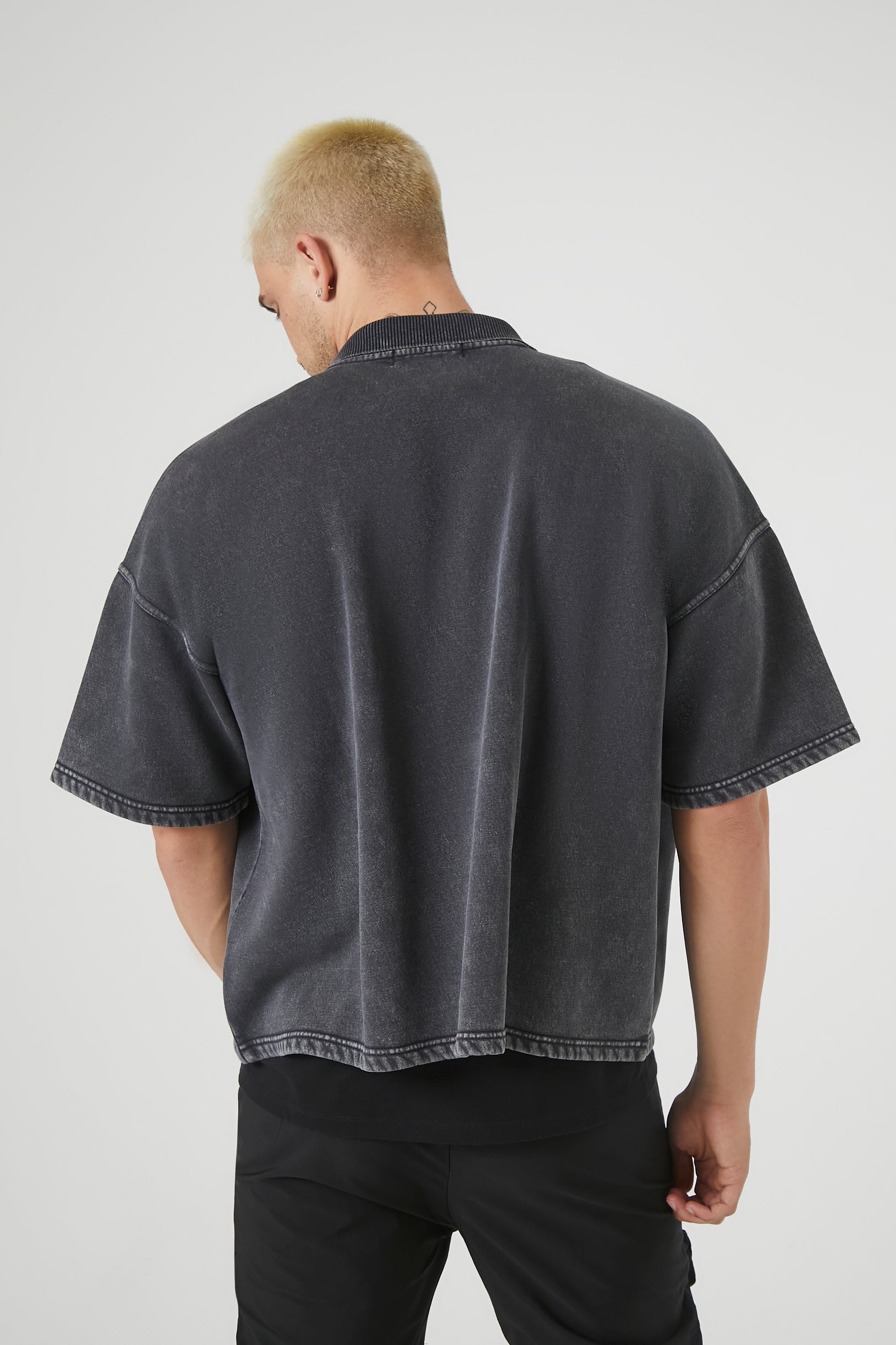 Washed Zip-Up Short Sleeve Top