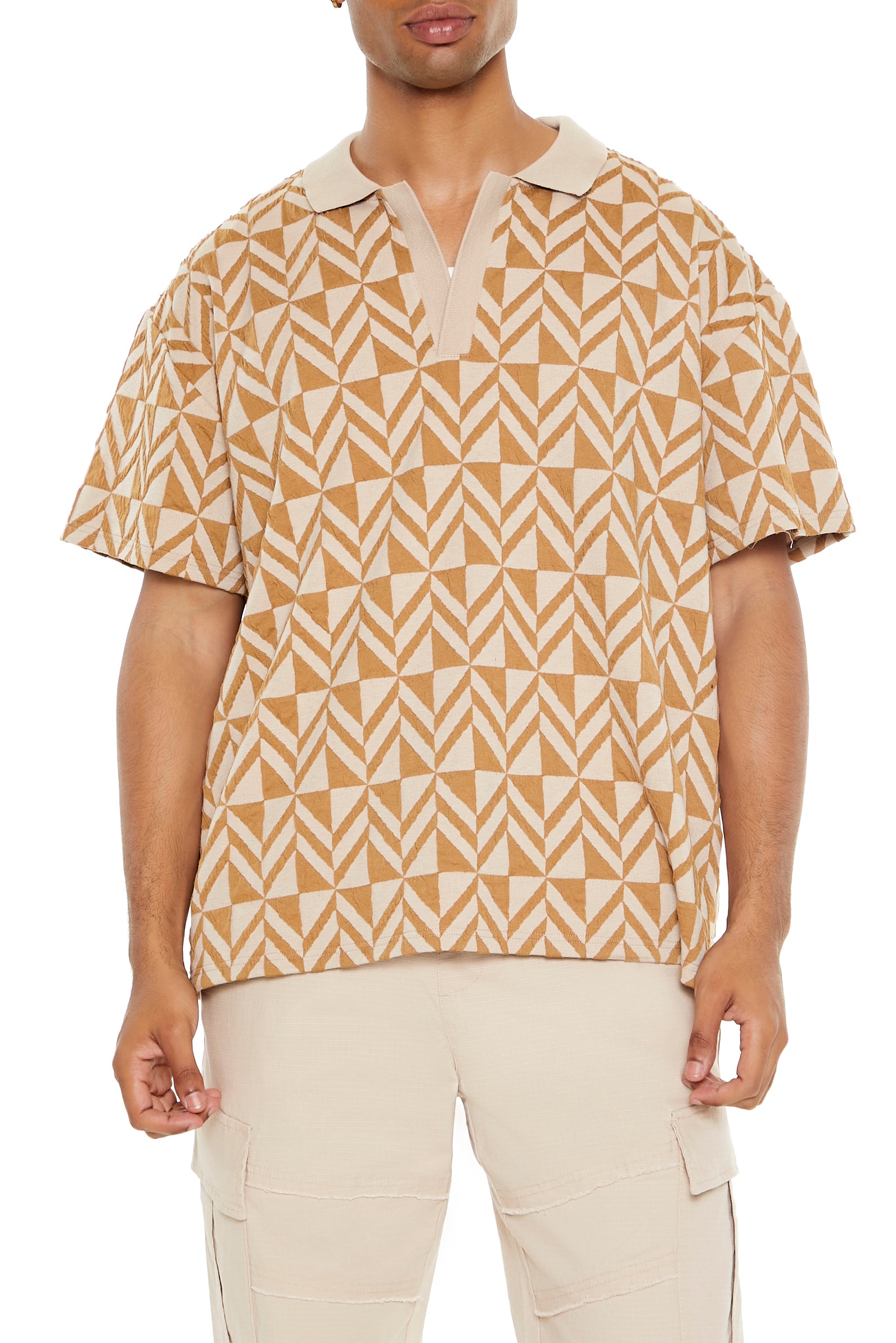 Geo Print Textured Polo Top