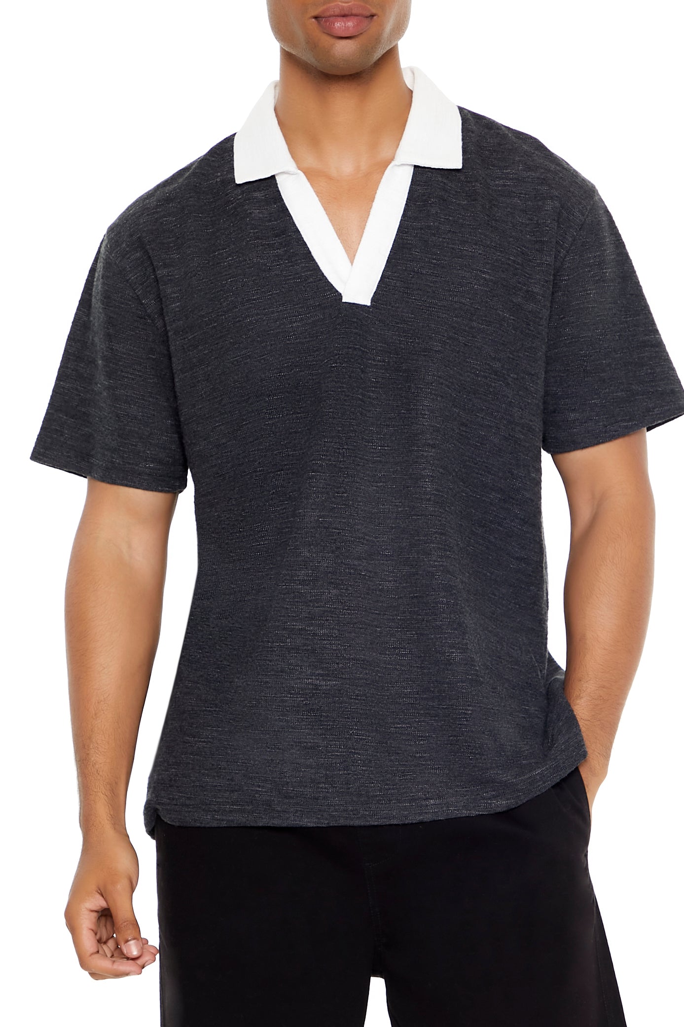 Split Neck Textured Polo Top