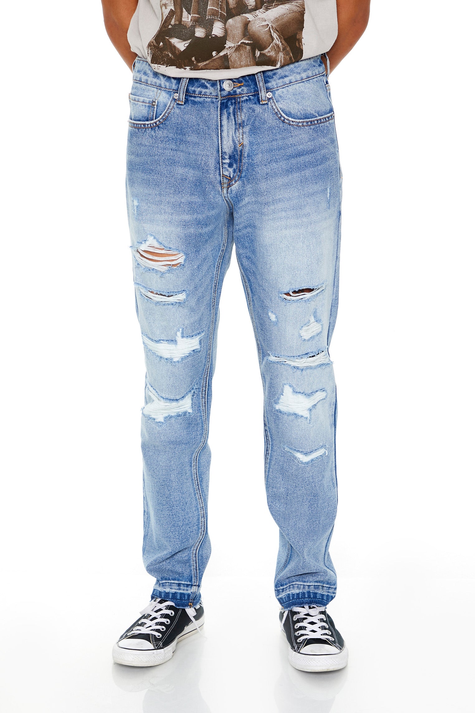 Stone Wash Distressed Slim Jean