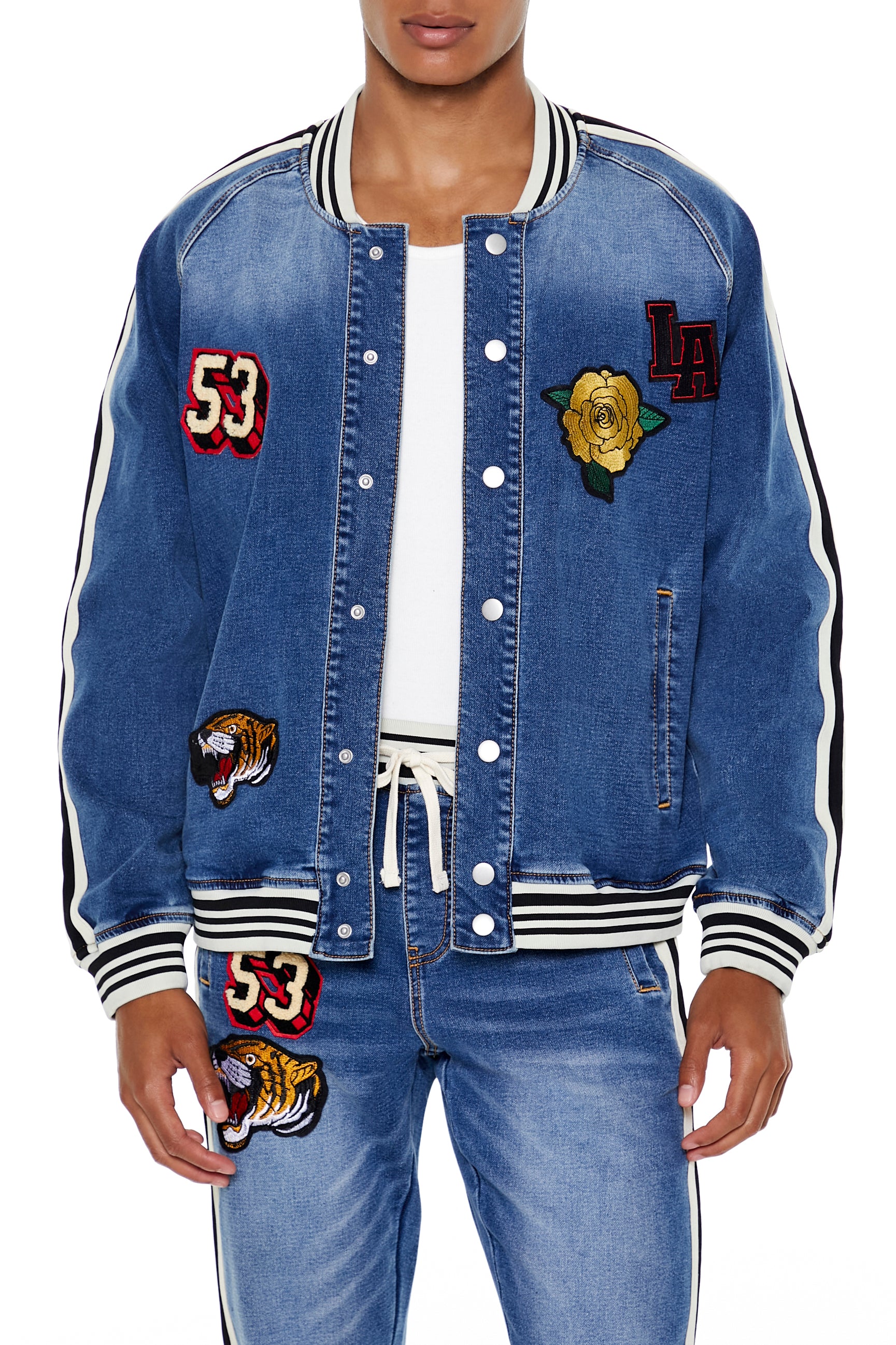 Blouson aviateur en denim avec empiècement