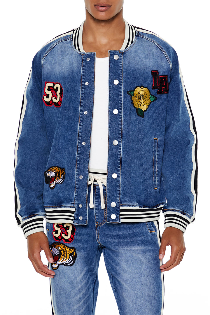 Patch Denim Bomber Jacket