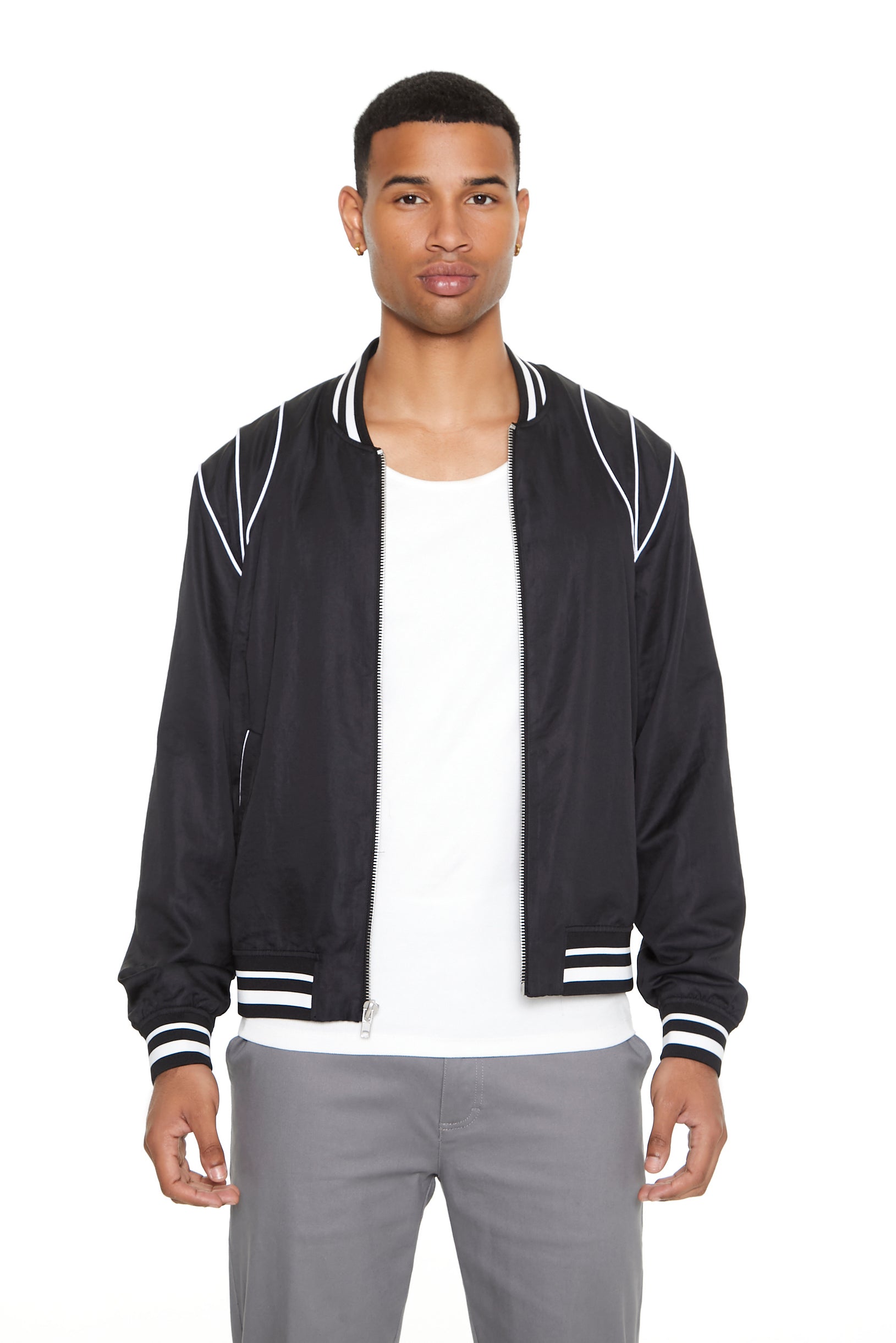 Piped Trim Bomber Jacket