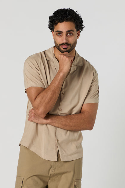 Solid Short Sleeve Button-Up Top