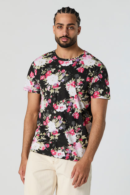 Black Floral Print T-Shirt