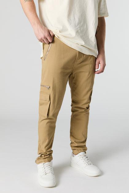 Pantalon cargo ajusté avec poches multiples à fermeture à glissière