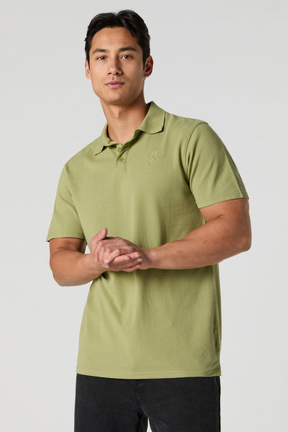 Green Flower Embroidered Polo Top