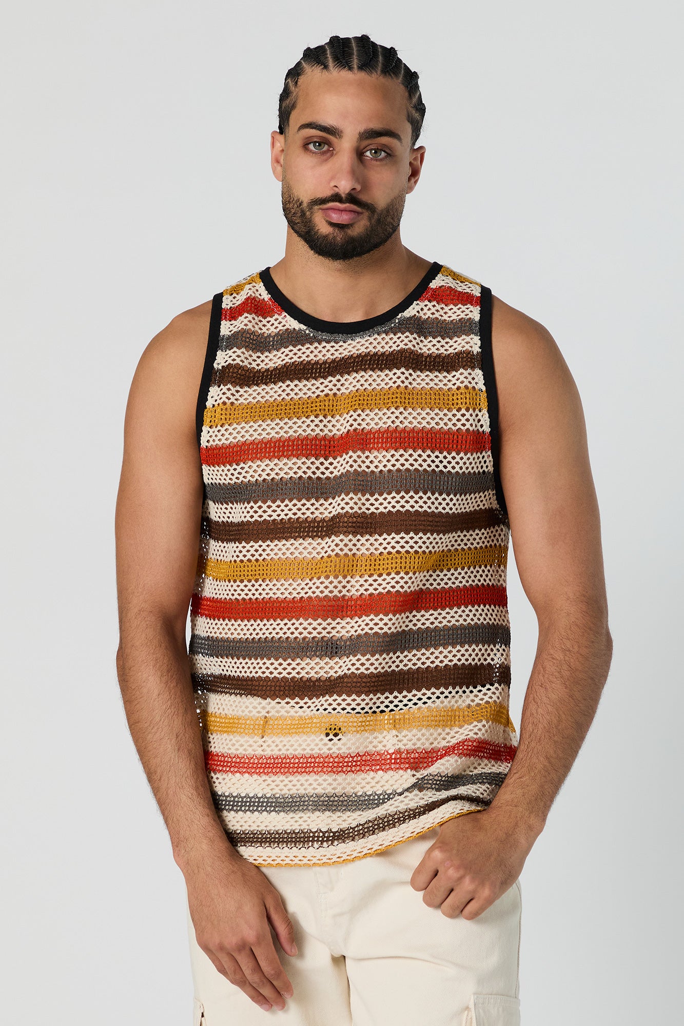 Striped Crochet Crewneck Tank