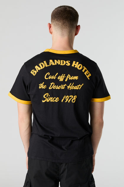 T-shirt à liséré contrastant et imprimé Badlands Hotel