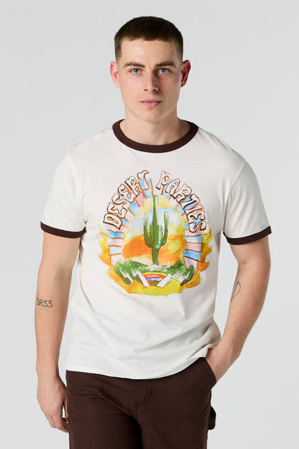 T-shirt à liséré contrastant et imprimé Desert Parties